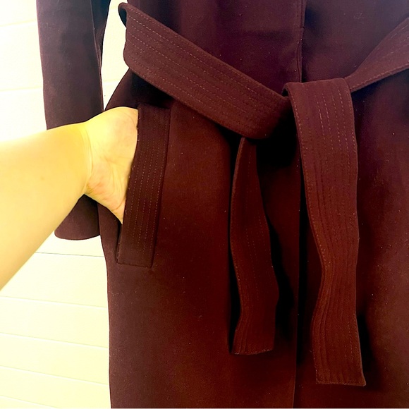 Burgundy Womens Belt Trench Coat with Pockets Size 42 - Picture 6 of 9